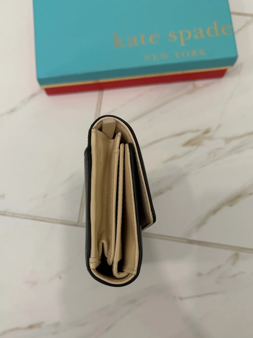 kate spade - Black Leather Flap Continental Wallet - Gently Used in Box